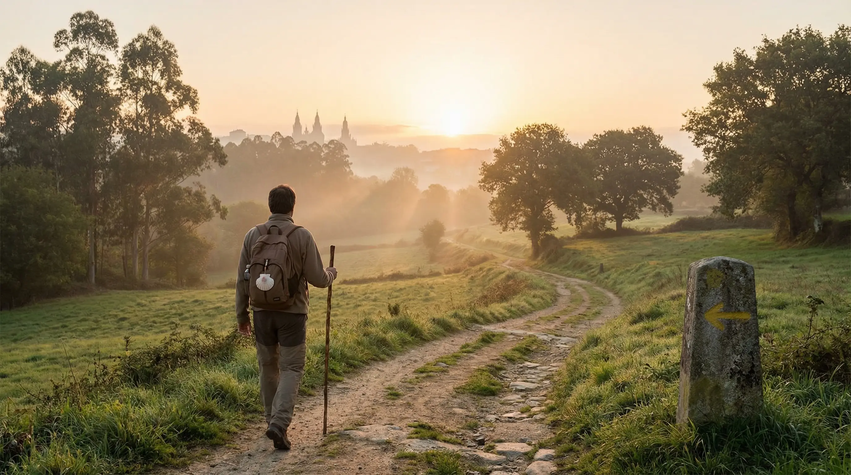 Pilgrim walking the Camino de Santiago